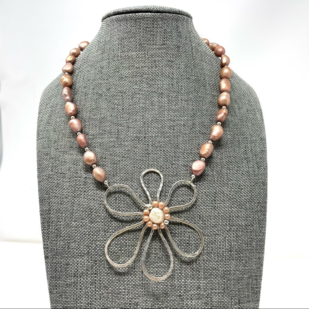 Sterling silver, pink freshwater pearls necklace, made in Israel